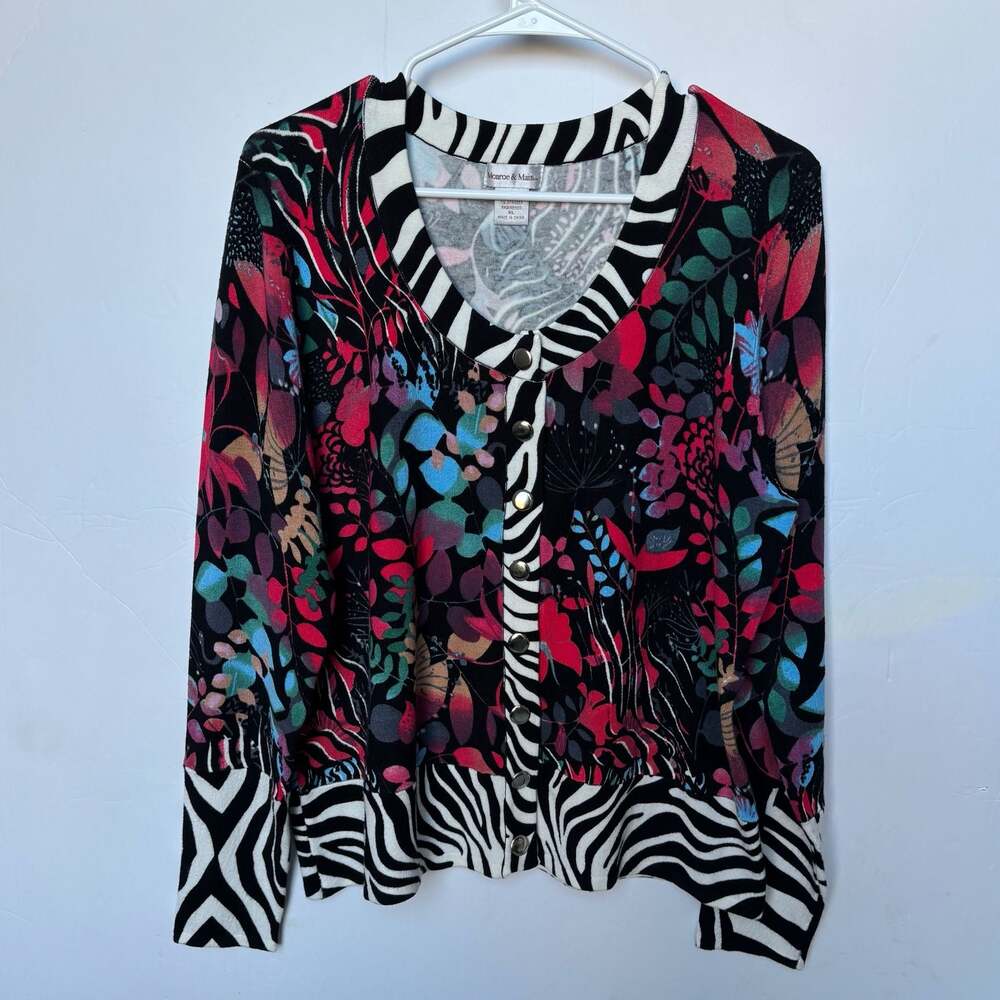 Monroe & Main Floral Zebra Print Button-Down Cardigan Sweater XL